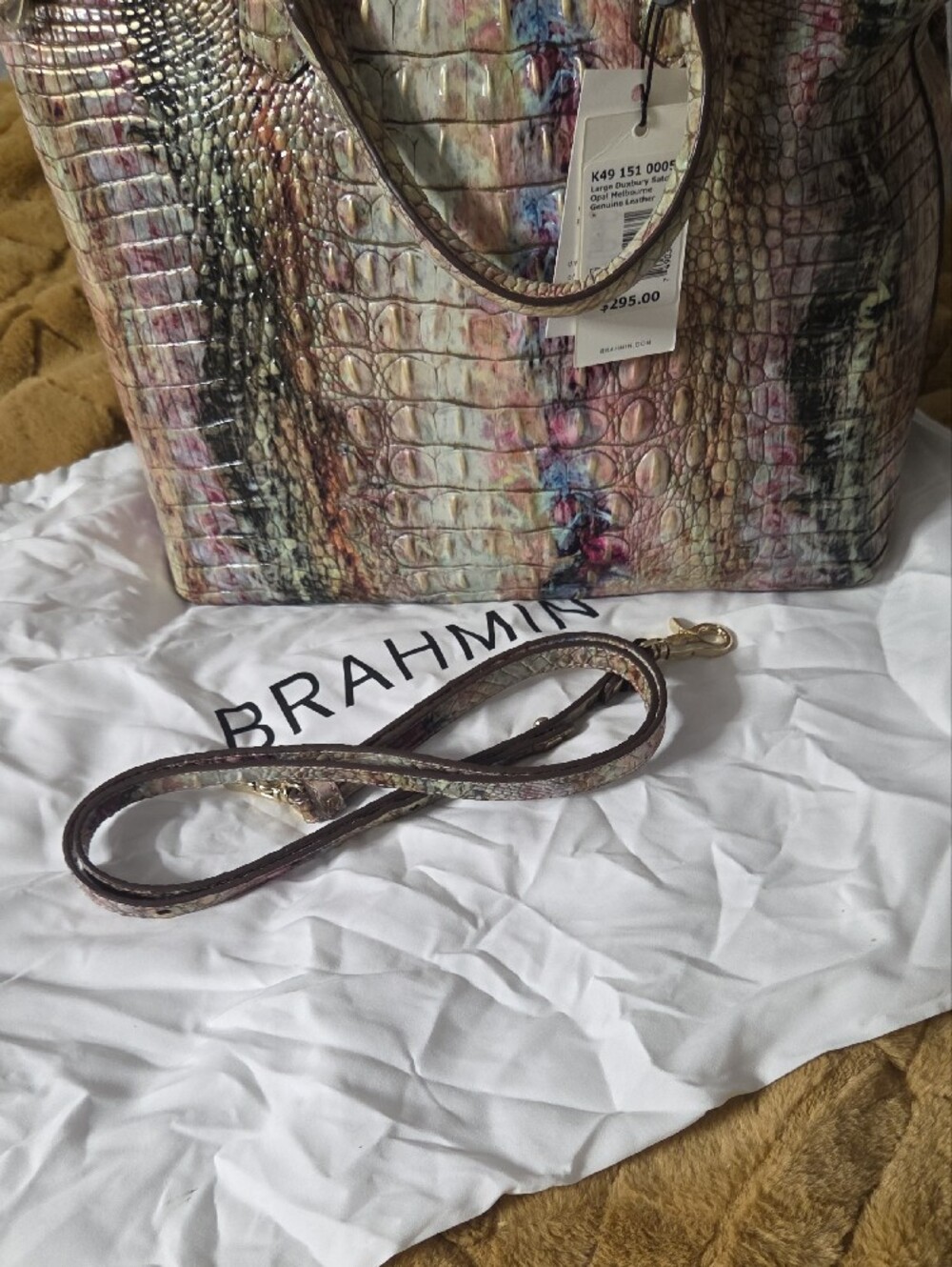 Brahmin Iridescent Croc-Embossed Satchel - Multicolor Pearl Tones - Picture 6 of 7